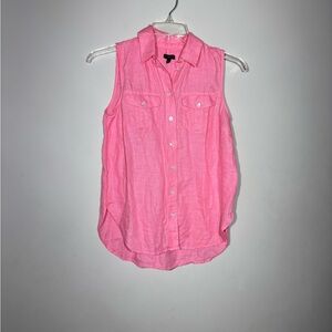 Talbots Women’s Pink Linen Button Up Medium Petite Blouse Top Shirt Sleeveless